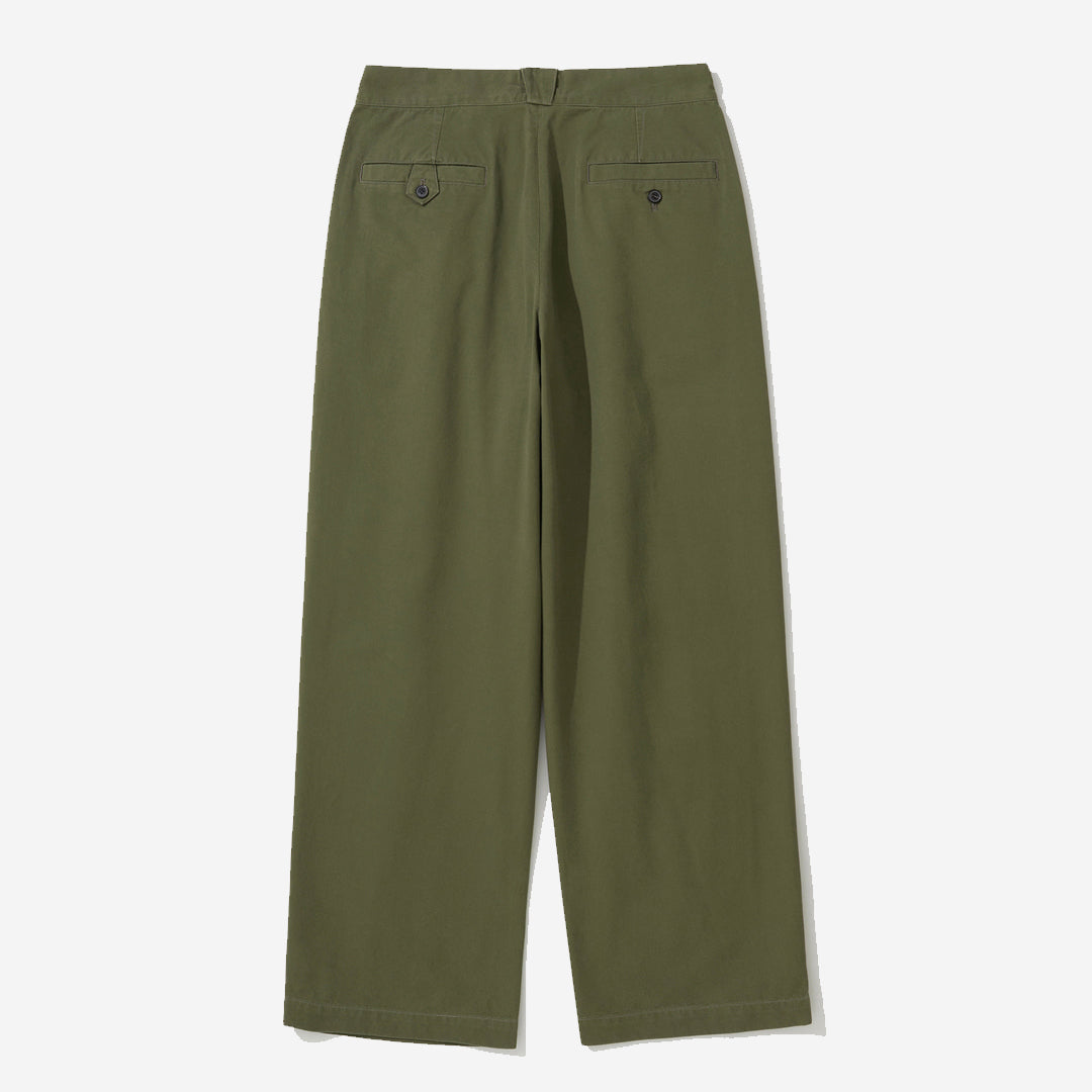 Cotton Drill Wide Chino Pants - Olive