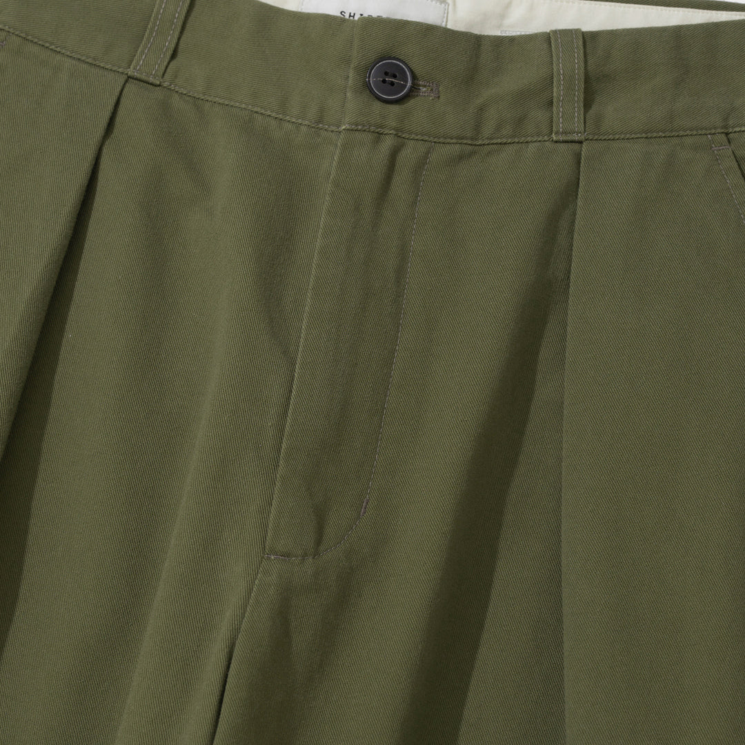 Cotton Drill Wide Chino Pants - Olive