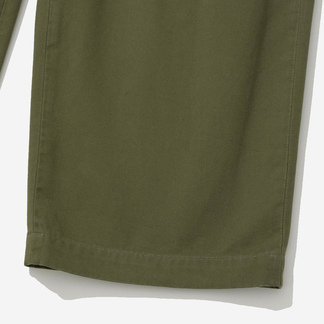 Cotton Drill Wide Chino Pants - Olive