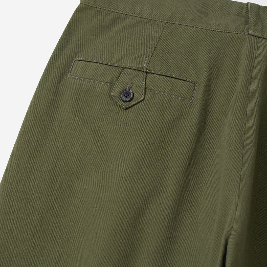 Cotton Drill Wide Chino Pants - Olive