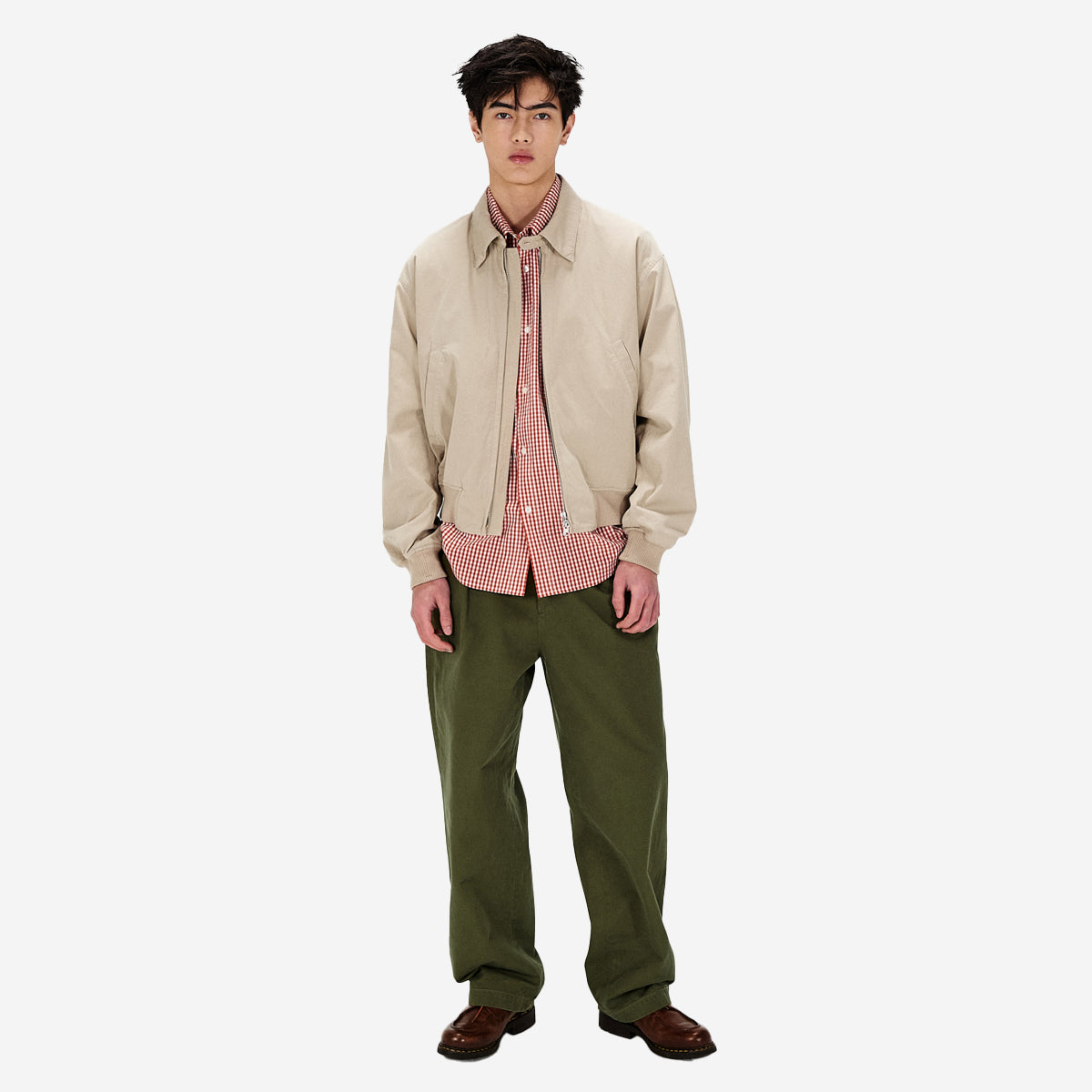 Cotton Drill Wide Chino Pants - Olive
