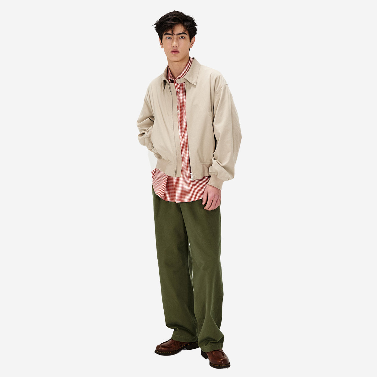 Cotton Drill Wide Chino Pants - Olive