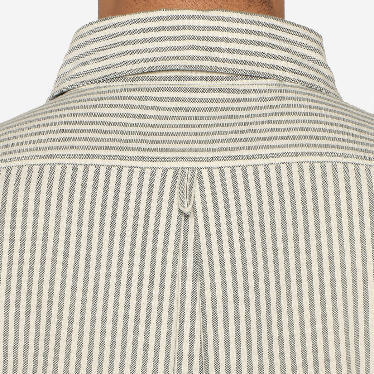 Pullover Round Collar Oxford Shirt - Olive x Ecru Stripe