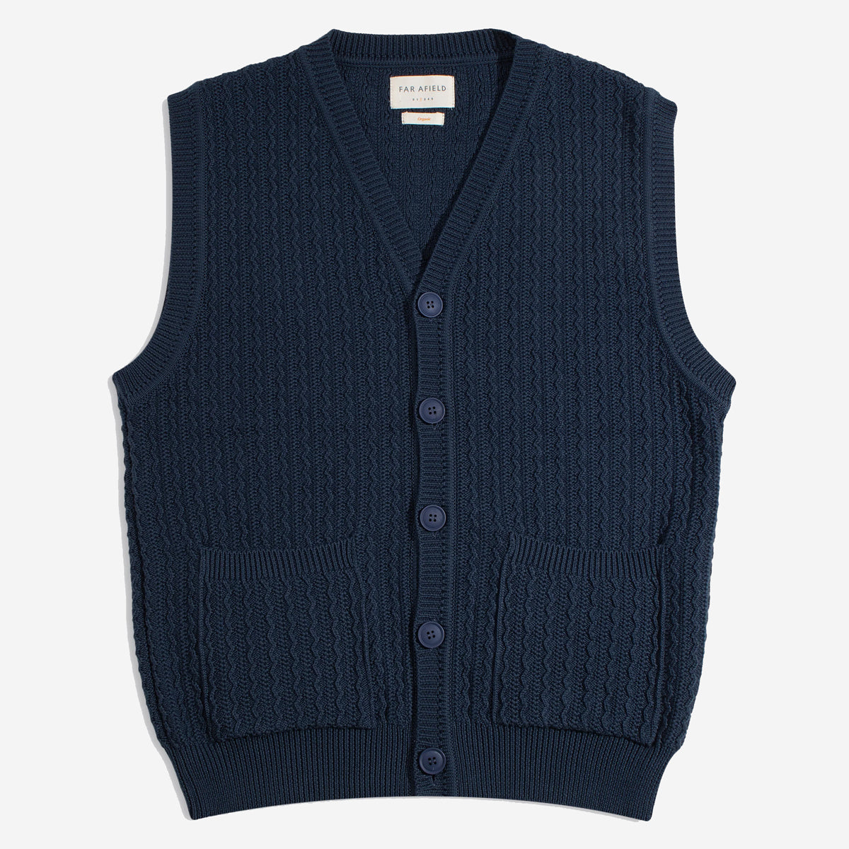Cropper Cable Knit Buttoned Vest - Navy