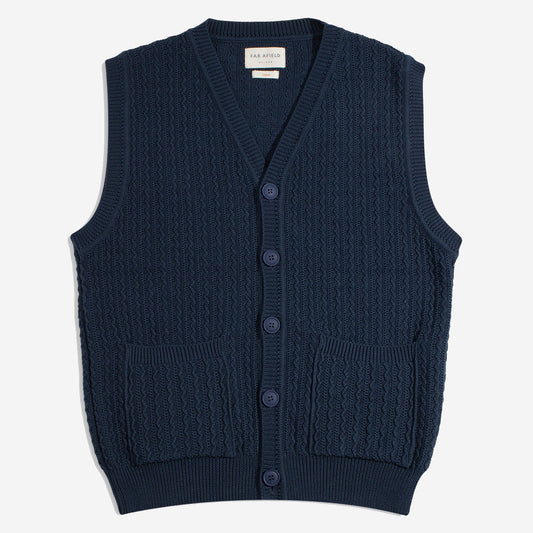 Cropper Cable Knit Buttoned Vest - Navy