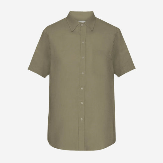 Linen Short-Sleeve Shirt - Dusty Olive