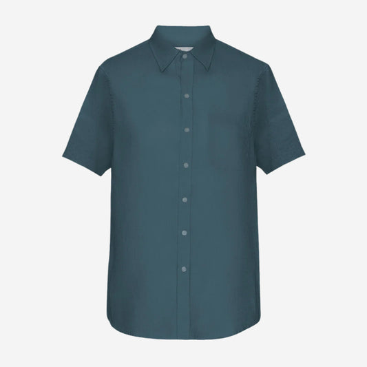 Linen Short-Sleeve Shirt - Petrol Blue