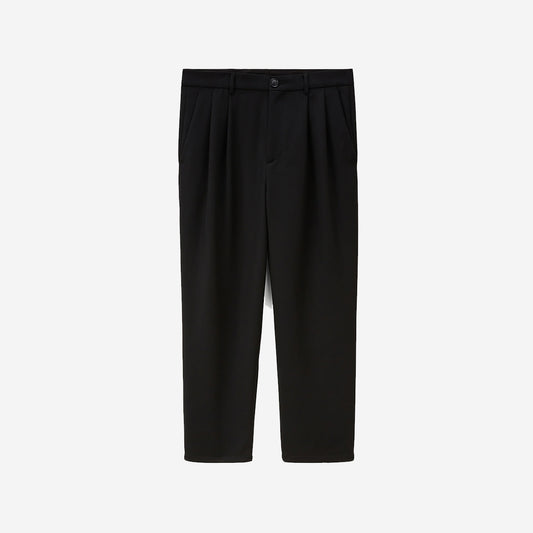 Cambridge Double Pleat Wool Pants - Black