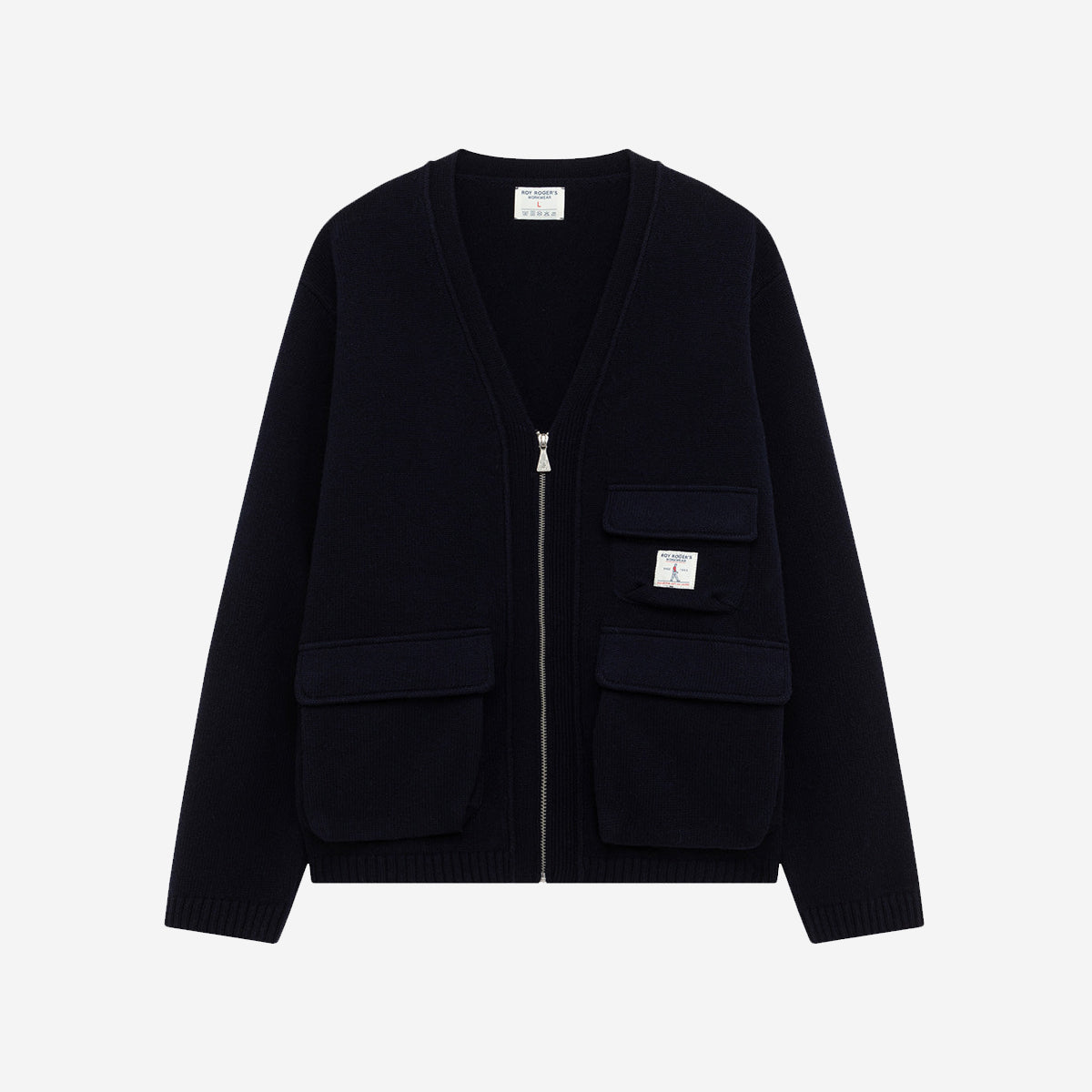 Utility Wool Knit Zip Cardigan - Navy Blue