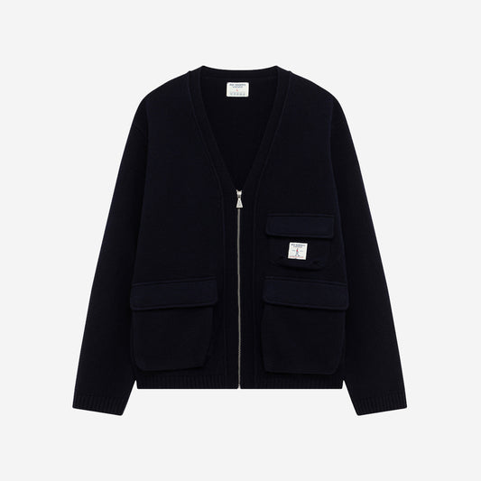 Utility Wool Knit Zip Cardigan - Navy Blue