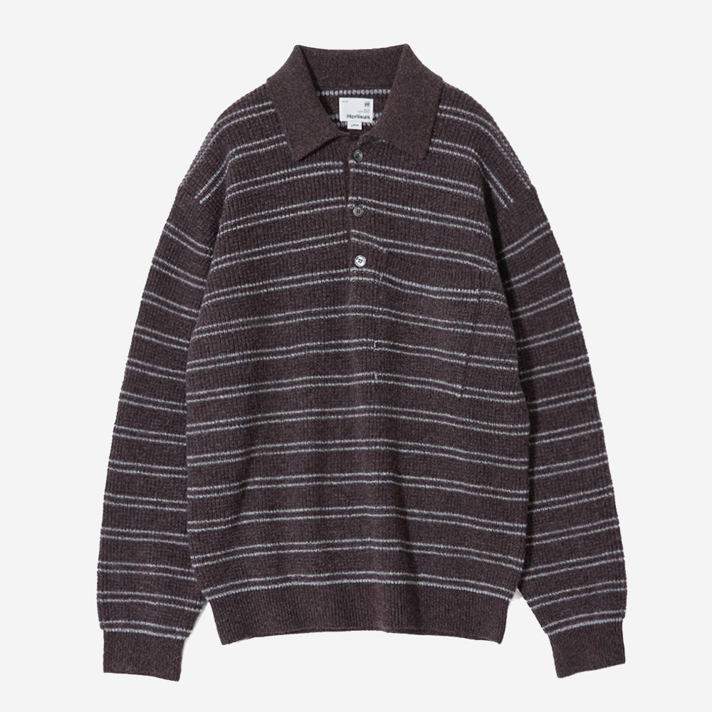Casey Border W/C Knit Polo - Mélange Brown