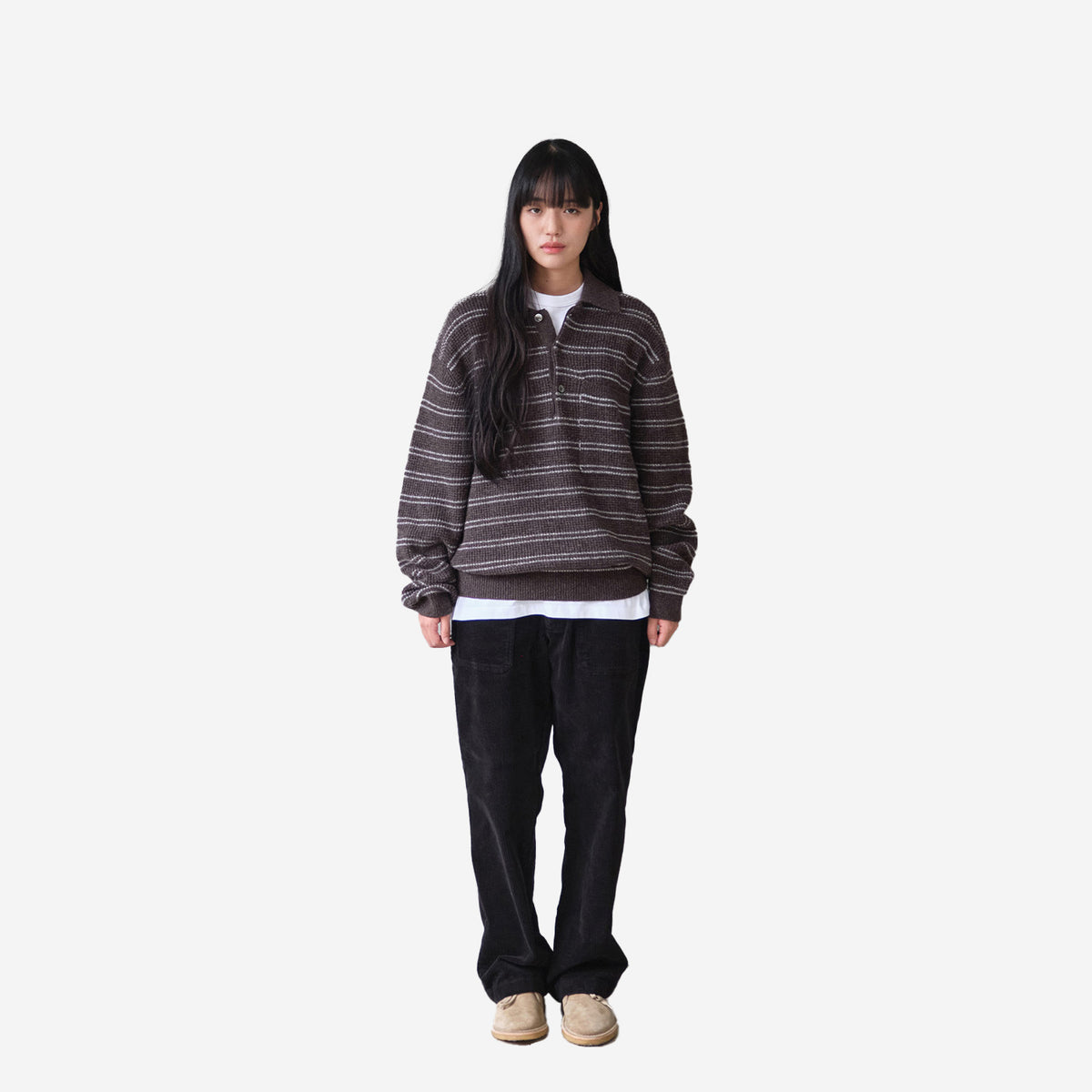 Casey Border W/C Knit Polo - Mélange Brown