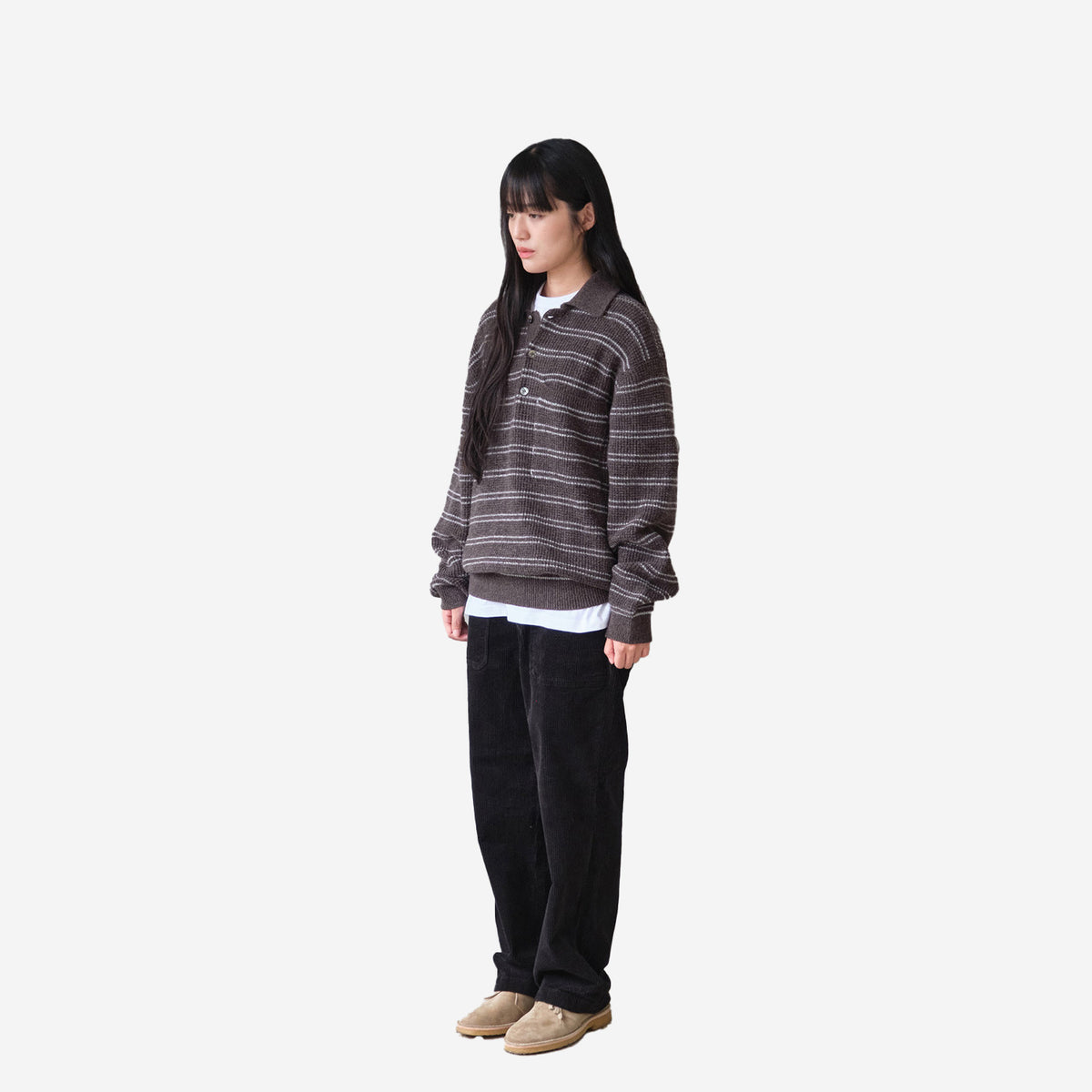 Casey Border W/C Knit Polo - Mélange Brown