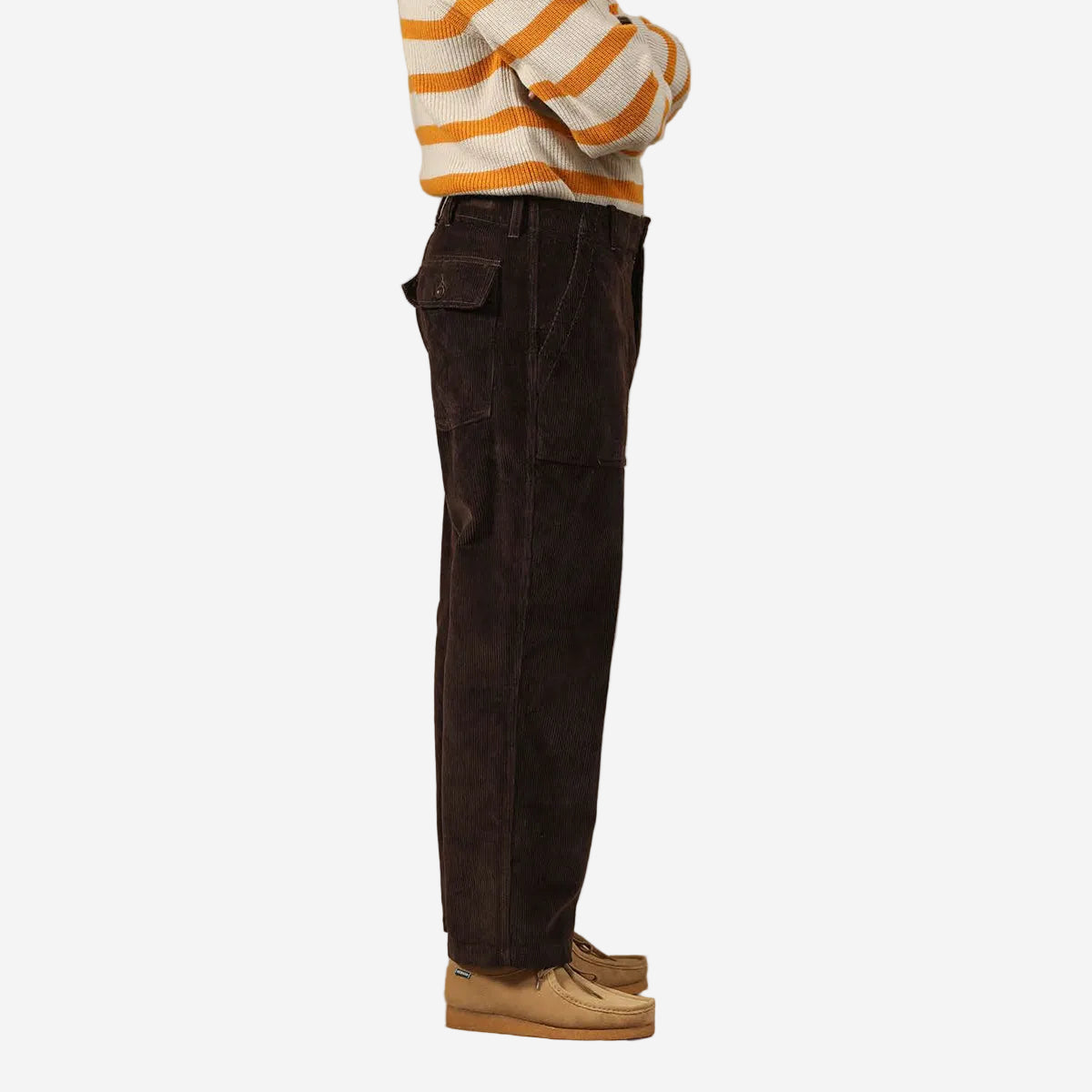 Cash Corduroy Wide Fatigue Pants - Brown