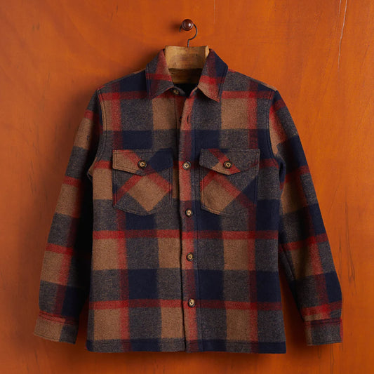 Catch Plaid Wool Overshirt - Navy/Brown
