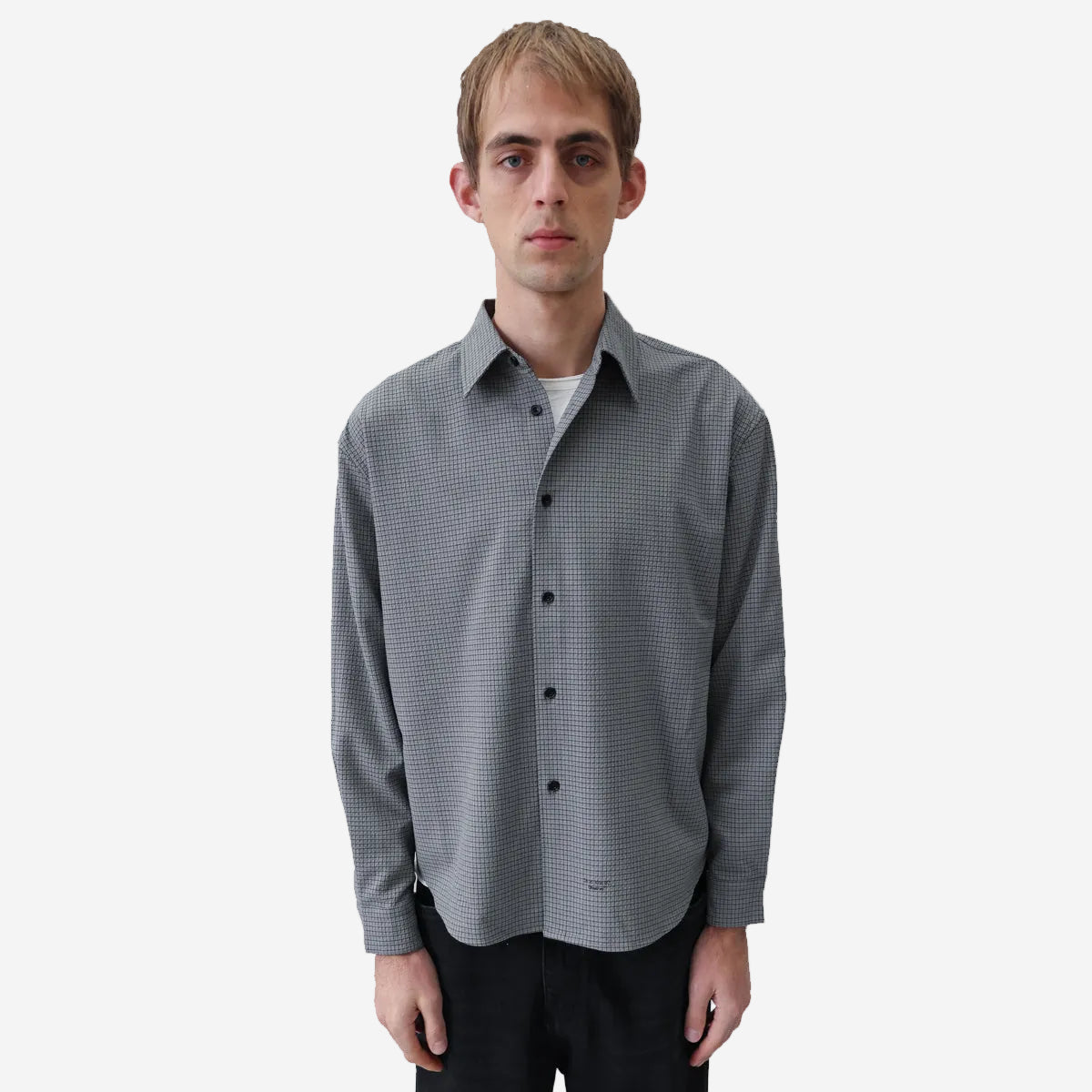 Micro Seersucker Check Shirt - Charcoal/Black
