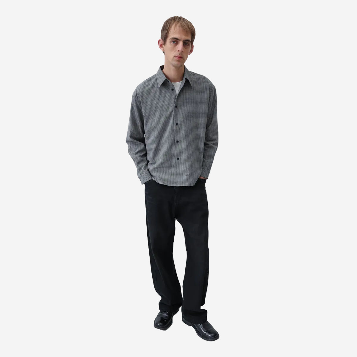 Micro Seersucker Check Shirt - Charcoal/Black