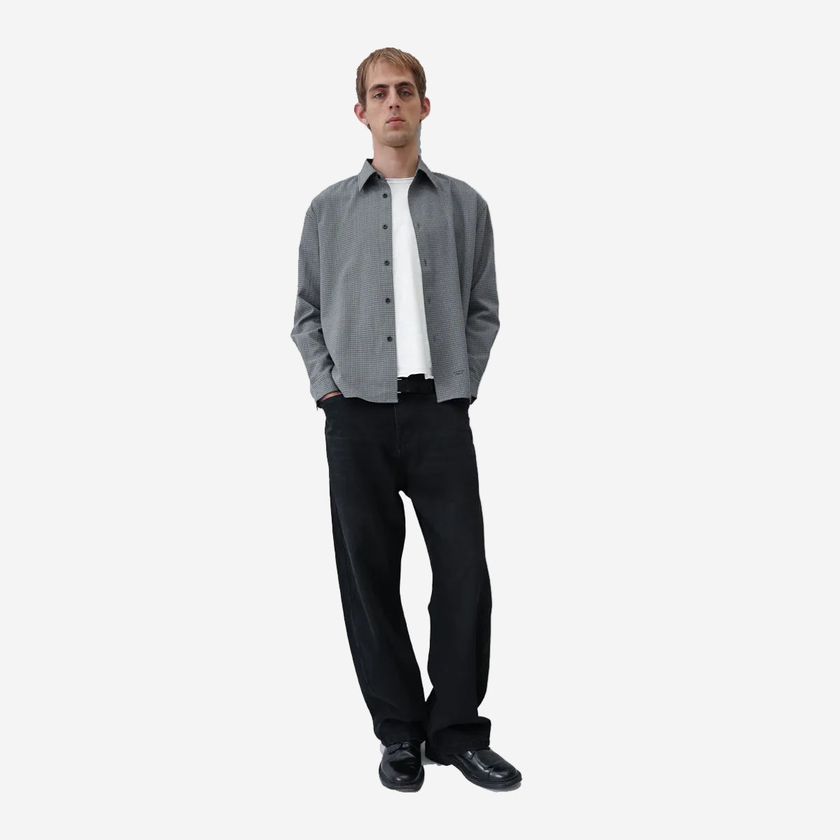 Micro Seersucker Check Shirt - Charcoal/Black