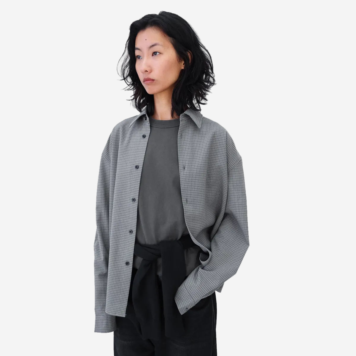 Micro Seersucker Check Shirt - Charcoal/Black