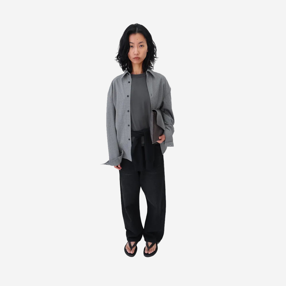 Micro Seersucker Check Shirt - Charcoal/Black