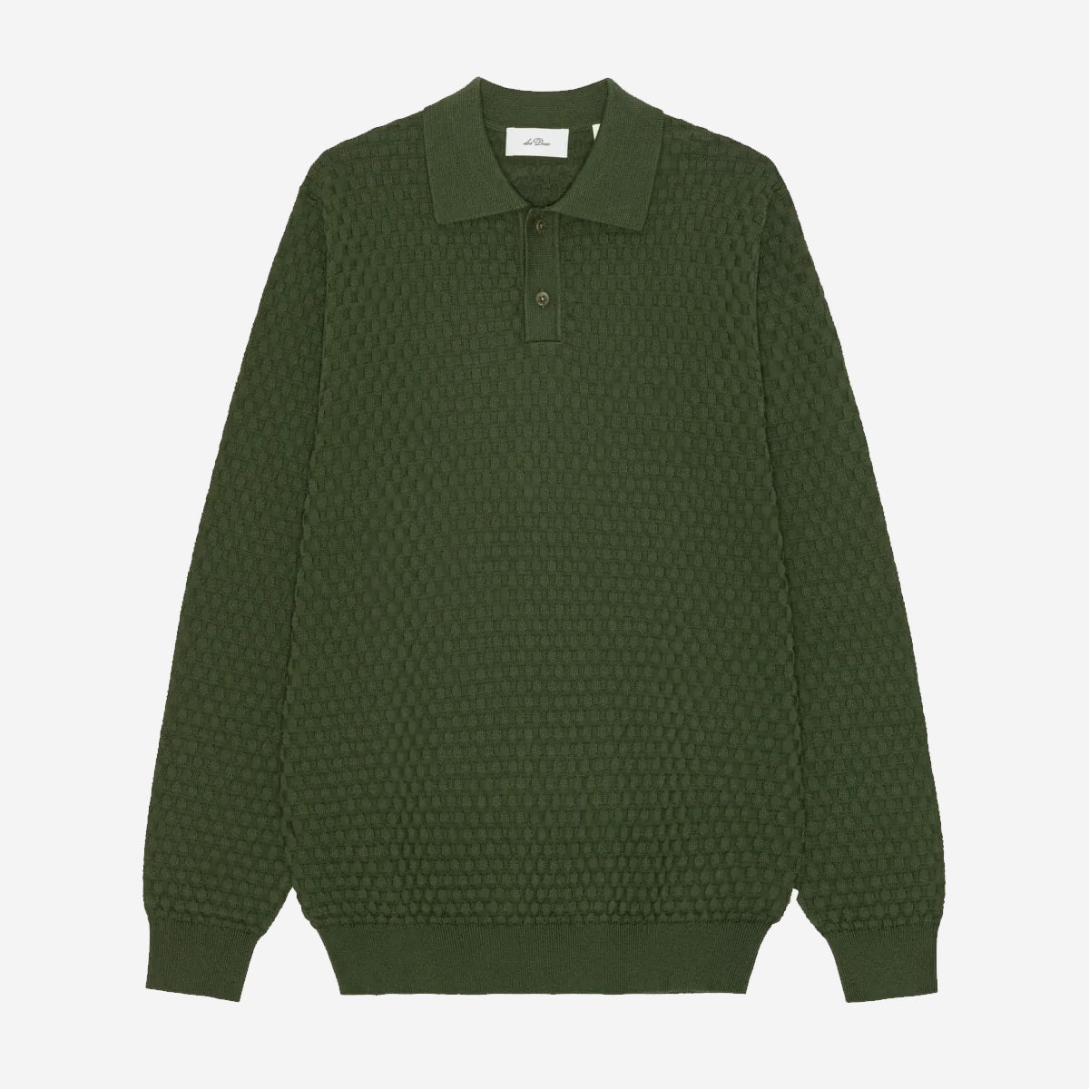 Check Structure Knitted LS Polo - Rifle Green