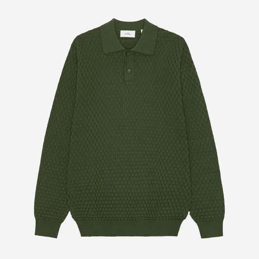 Check Structure Knitted LS Polo - Rifle Green