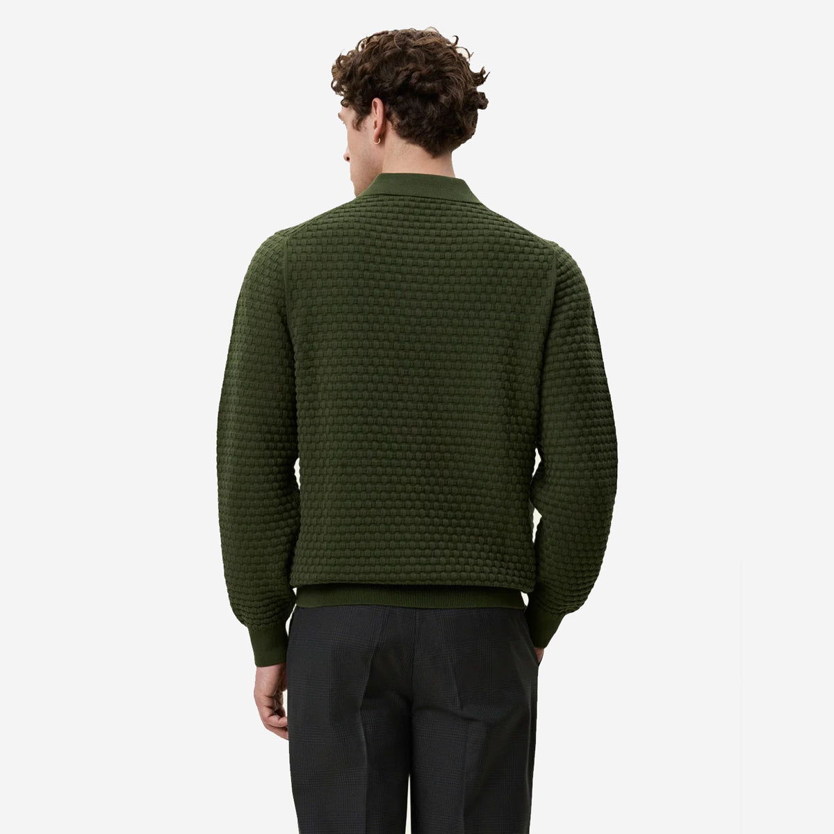 Check Structure Knitted LS Polo - Rifle Green