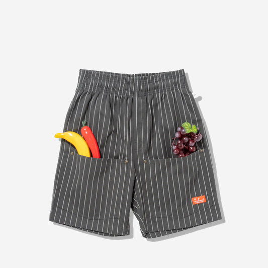 Chef Shorts - Front Pocket - Herringbone Charcoal Stripe