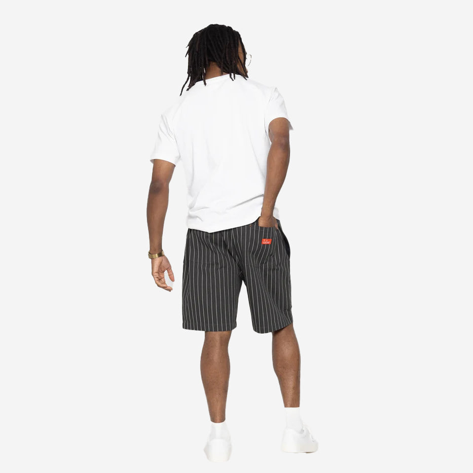 Chef Shorts - Front Pocket - Herringbone Charcoal Stripe