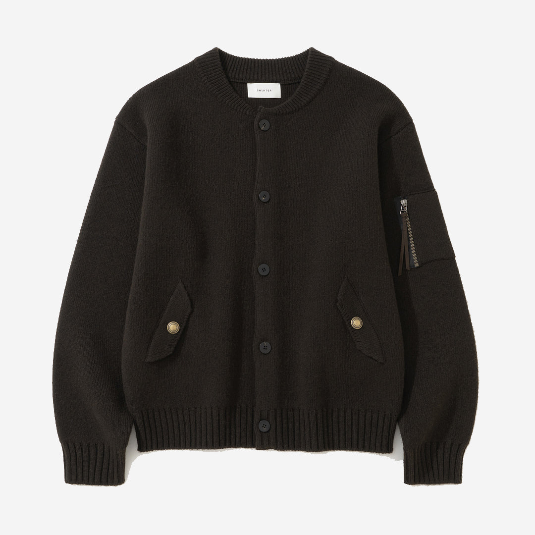 Chunky Yarn Heavy Wool Cardigan - Dark Brown