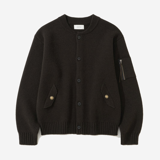 Chunky Yarn Heavy Wool Cardigan - Dark Brown