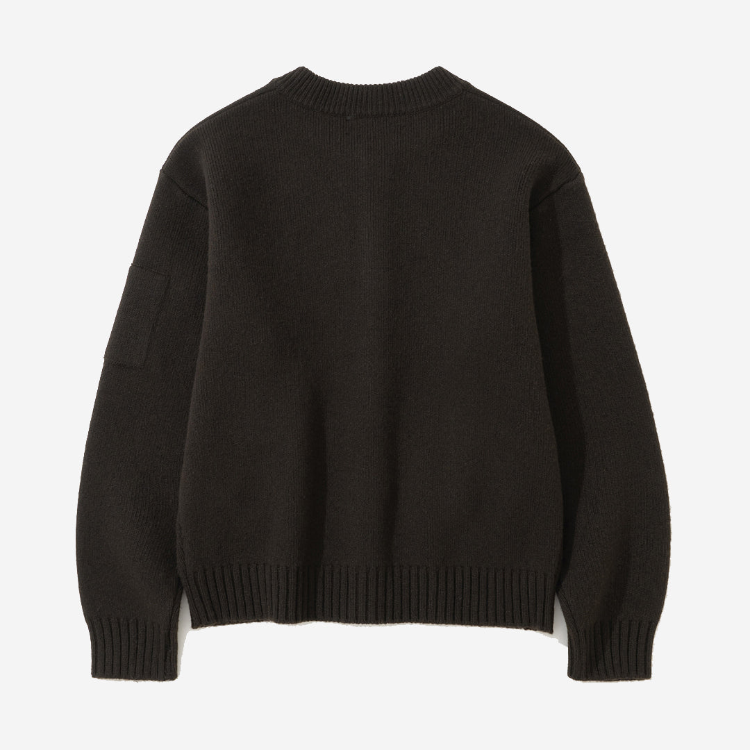 Chunky Yarn Heavy Wool Cardigan - Dark Brown