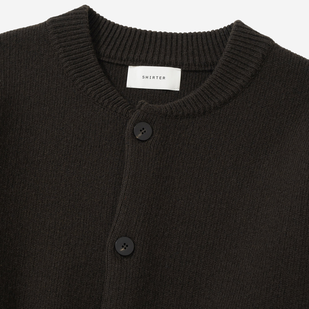 Chunky Yarn Heavy Wool Cardigan - Dark Brown