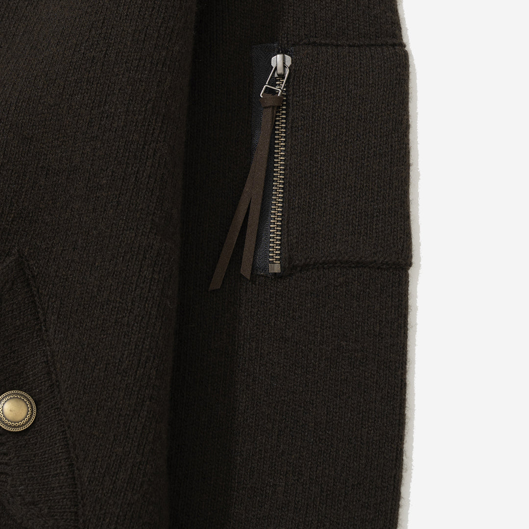 Chunky Yarn Heavy Wool Cardigan - Dark Brown