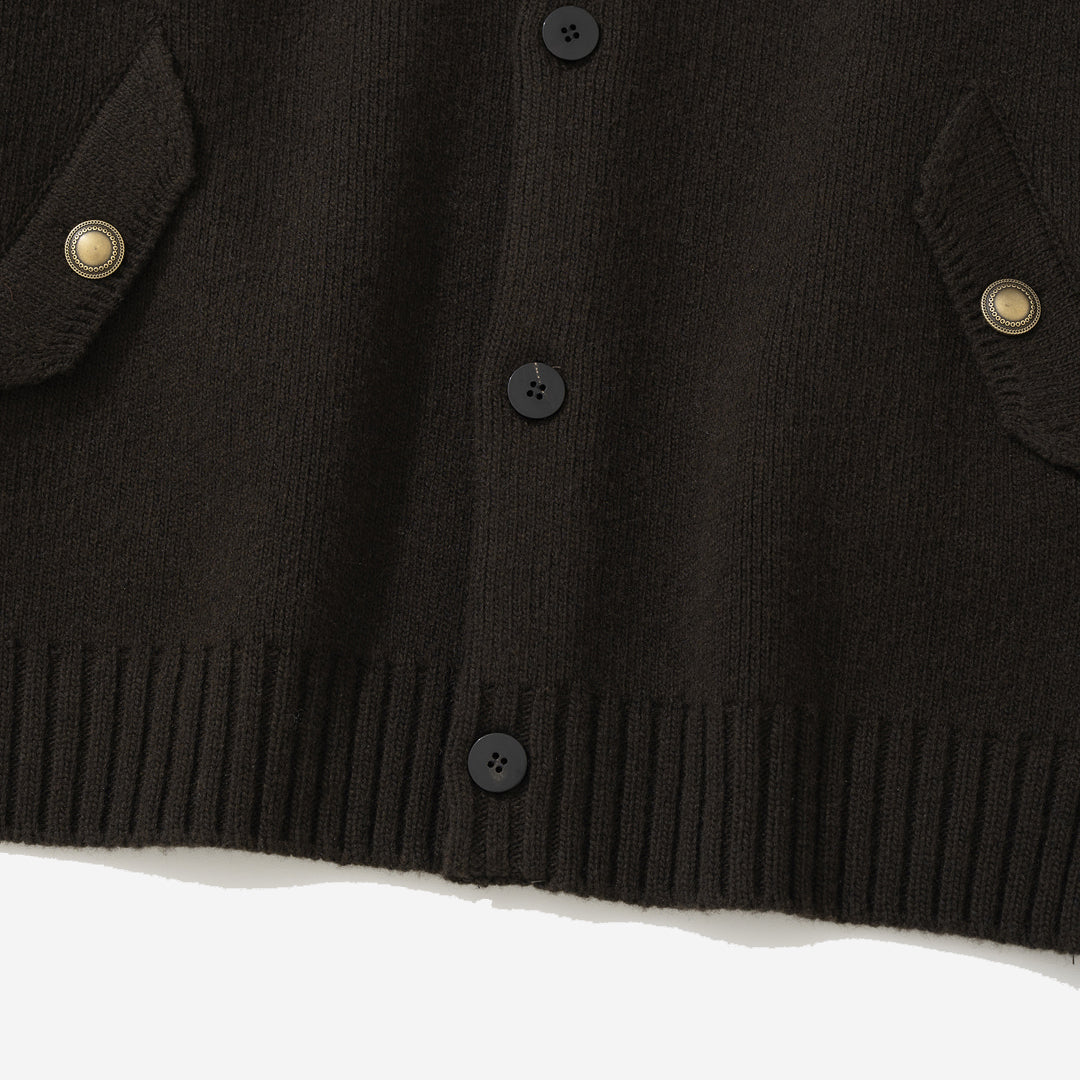 Chunky Yarn Heavy Wool Cardigan - Dark Brown