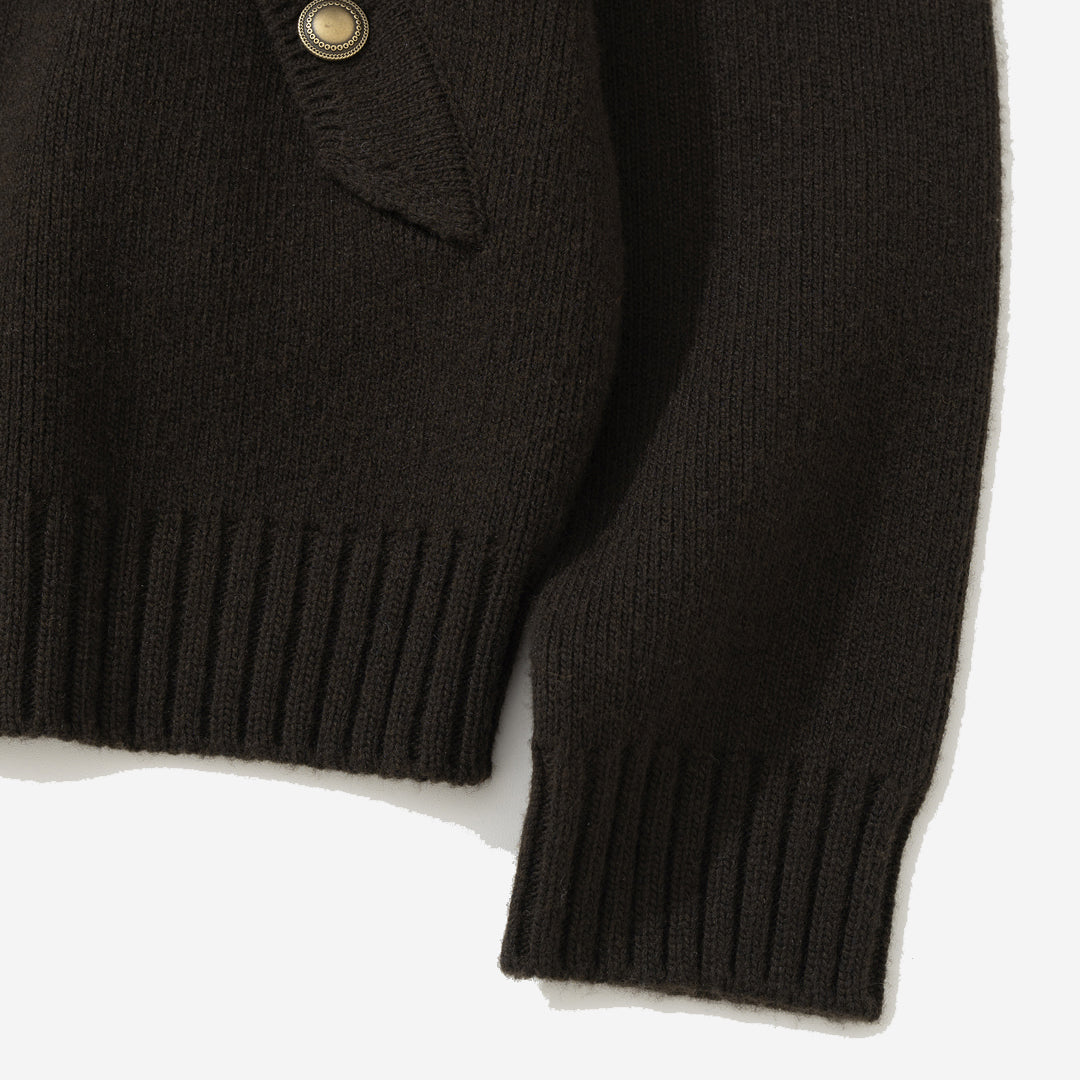 Chunky Yarn Heavy Wool Cardigan - Dark Brown