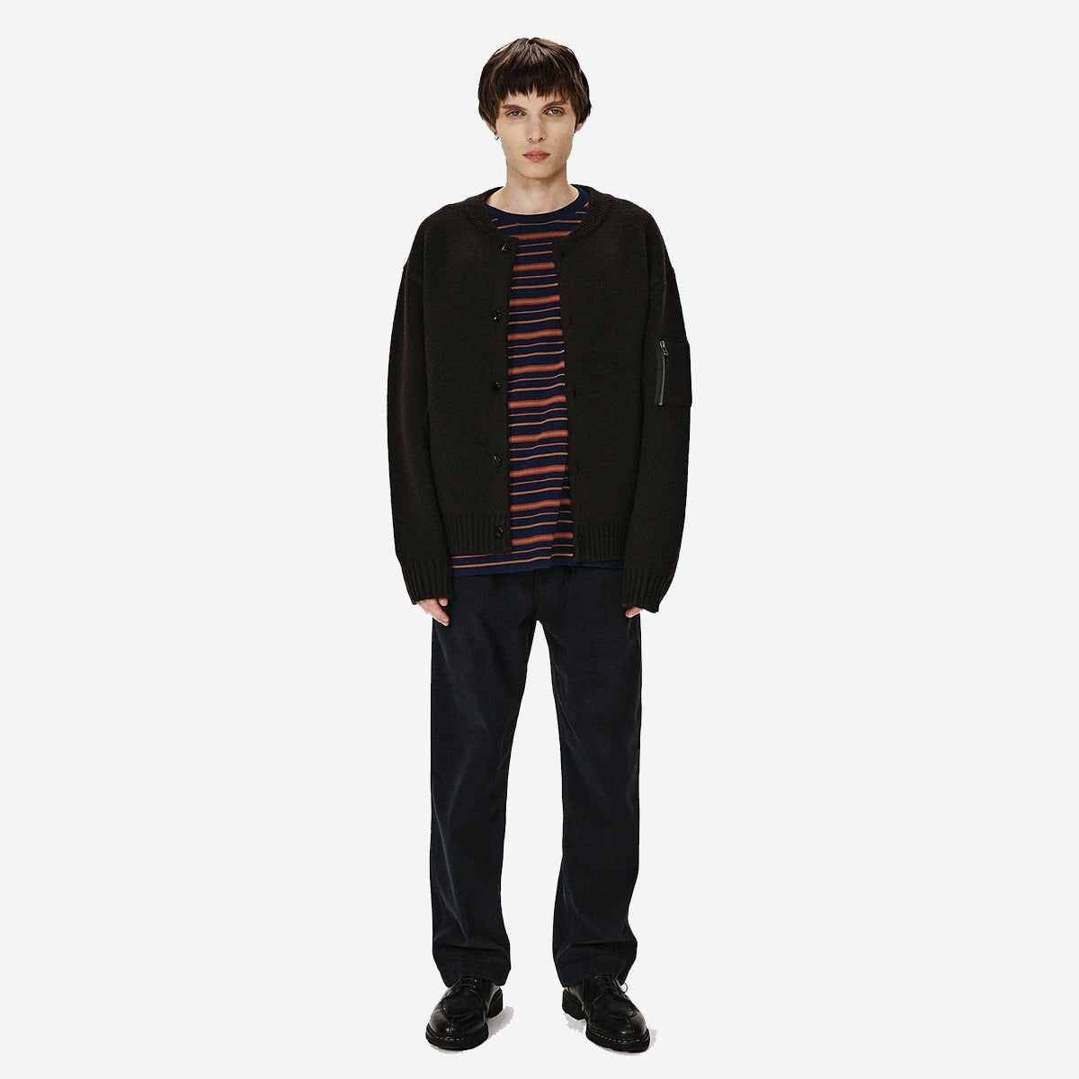 Chunky Yarn Heavy Wool Cardigan - Dark Brown