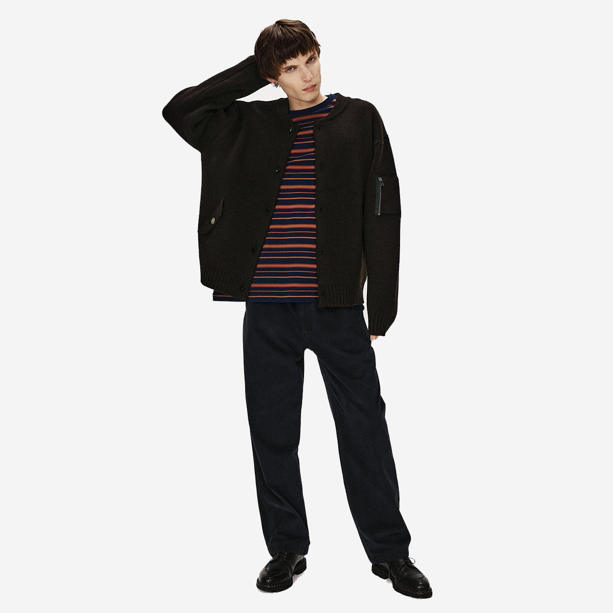 Chunky Yarn Heavy Wool Cardigan - Dark Brown