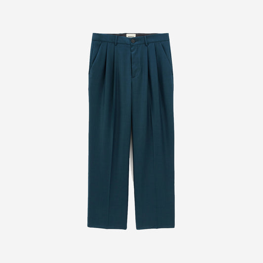 Clyde Taper Pleated Wool Pant - Deep Lagoon