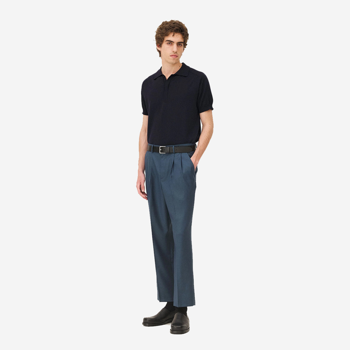 Clyde Taper Pleated Wool Pant - Deep Lagoon
