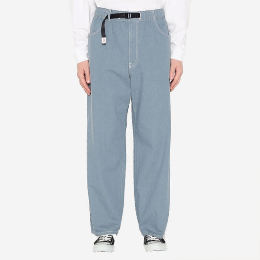 Colour Denim Tuck Belted Easy Pants - Blue