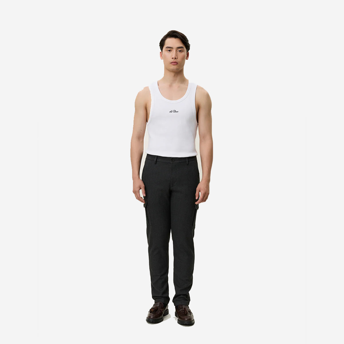 Como Regular Cargo Herringbone Pants - Charcoal Melange