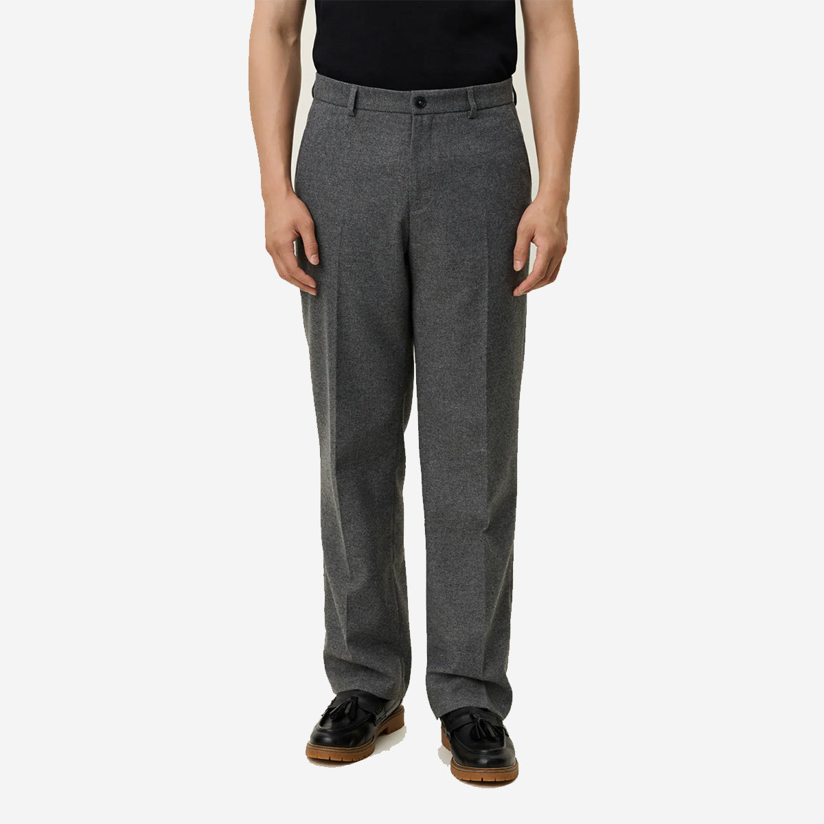 Como Mouliné Wool Loose Slacks - Grey Melange