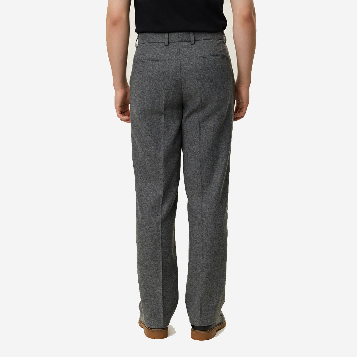 Como Mouliné Wool Loose Slacks - Grey Melange