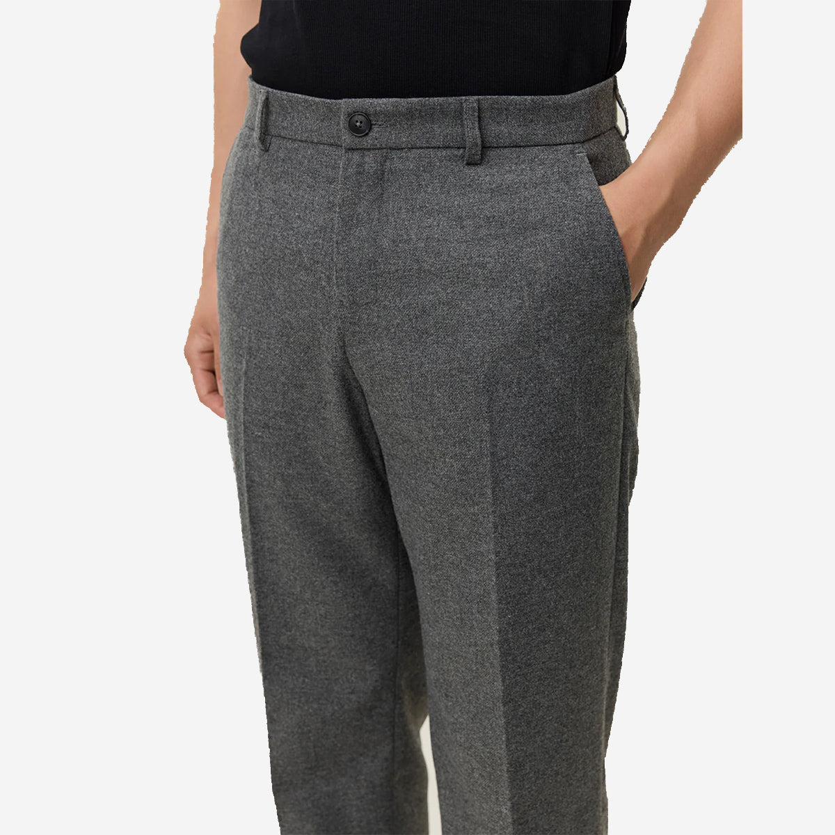 Como Mouliné Wool Loose Slacks - Grey Melange