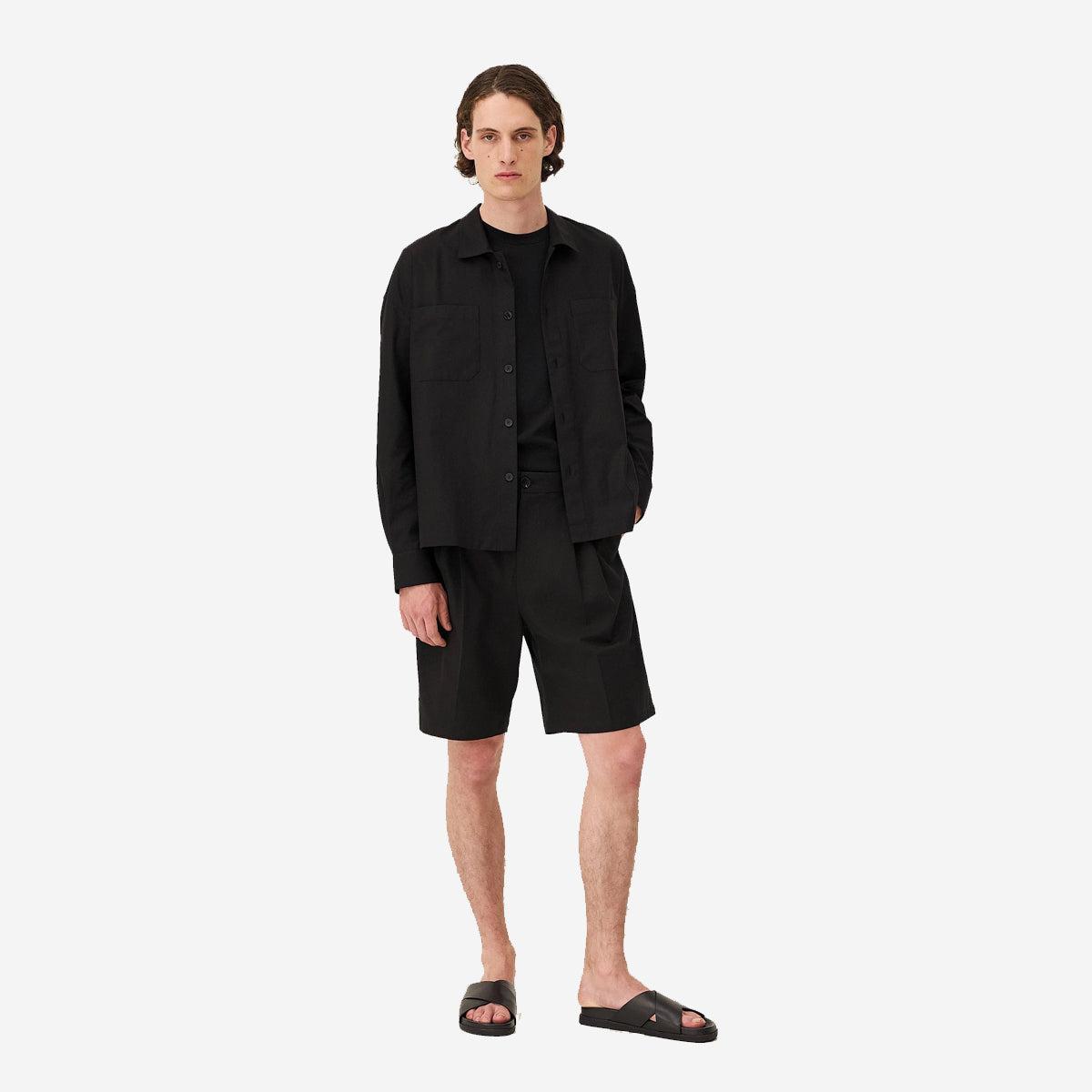 Como Pleated Loose Wool Shorts - Black