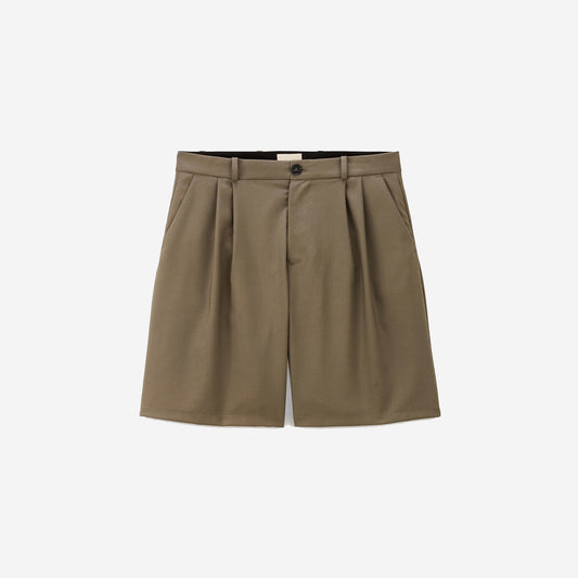 Como Pleated Loose Wool Shorts - Stone