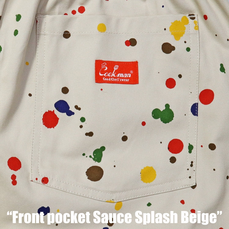 Chef Shorts Front Pocket - Beige Sauce Splash