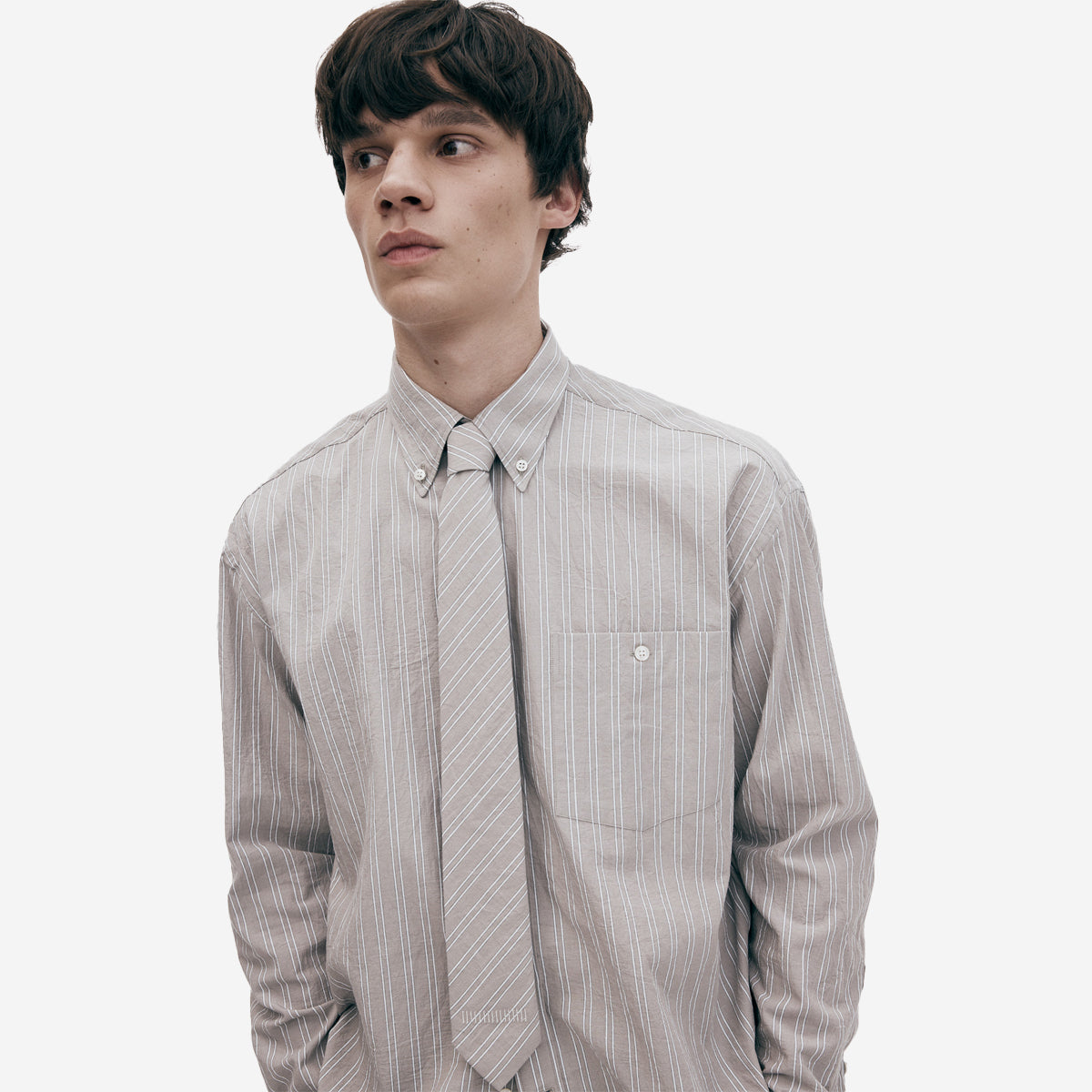 Cotton Neck Tie - Brown/White Stripe