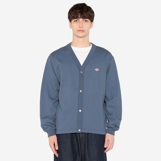 Cotton Terry V-Neck Cardigan - Dark Blue